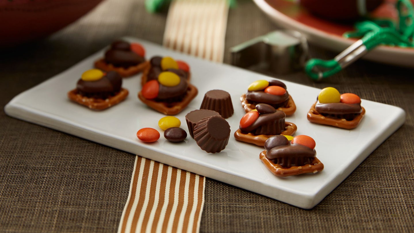 reeses pieces chocolate pretzel square snack