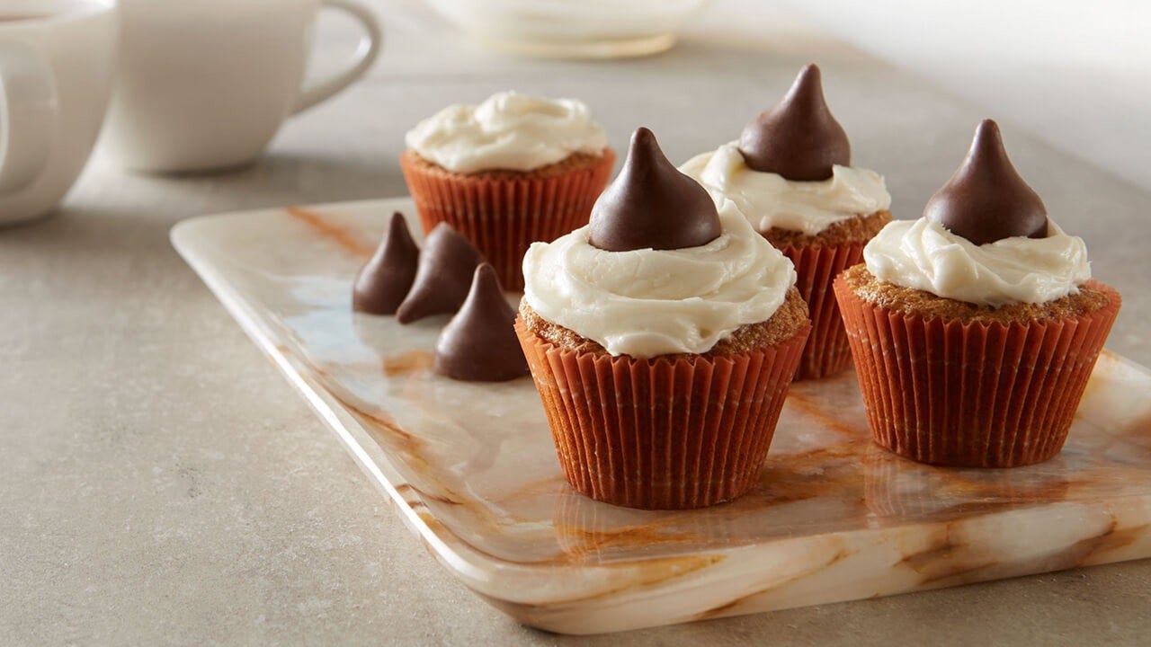 HESHEYs KISSES with Almonds Topped Mini Carrot Cupcakes