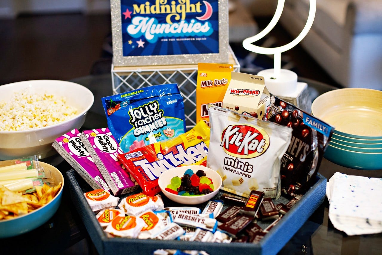 fully view of DIY movie snack stand on counter