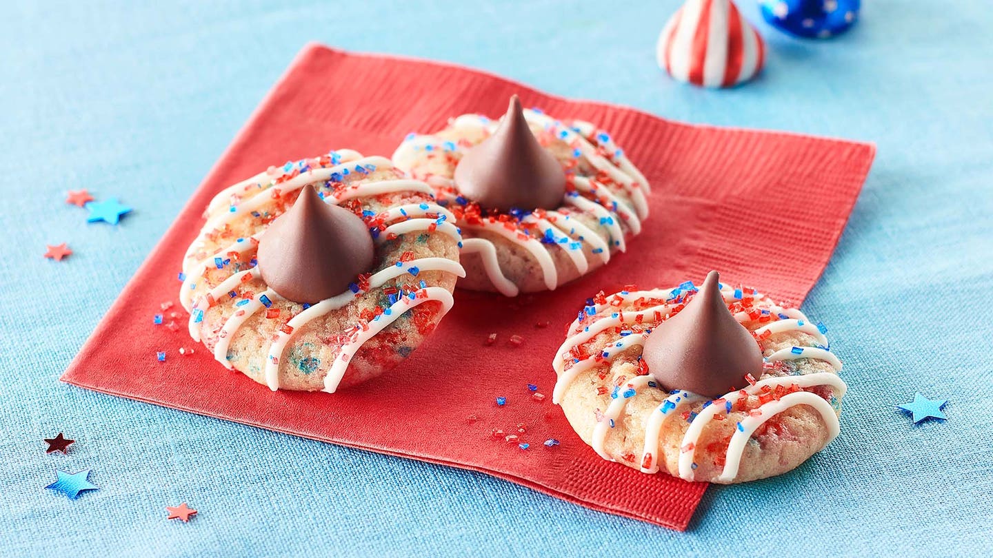 red white and blue decorated blossom cookies