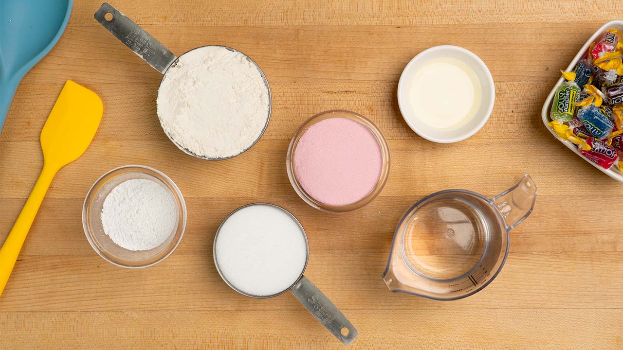 taste safe play dough ingredients divided into measuring cups