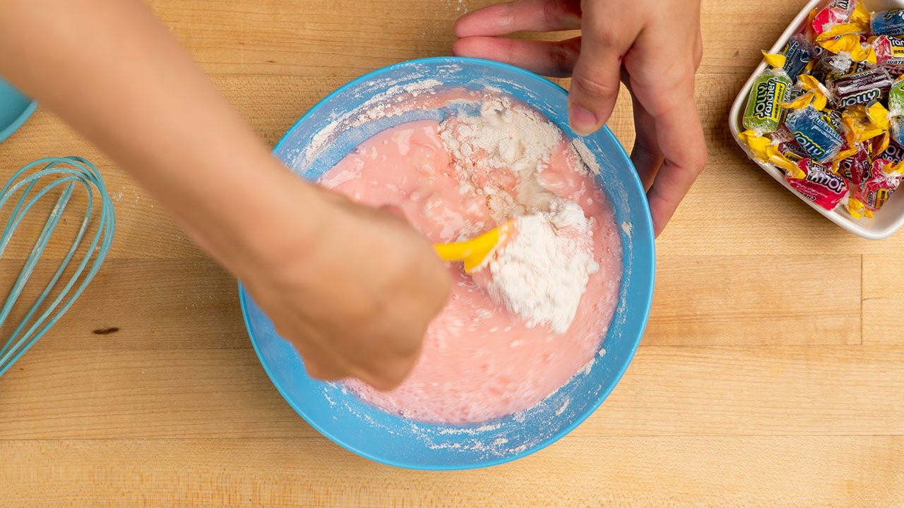 boiling water being mixed in with all ingredients