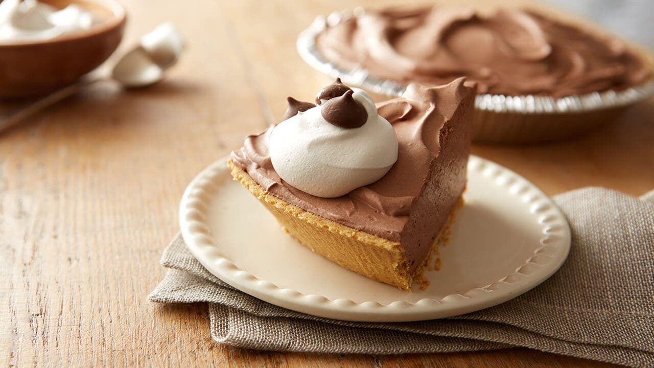 slice of hersheys chocolate magic mousse pie