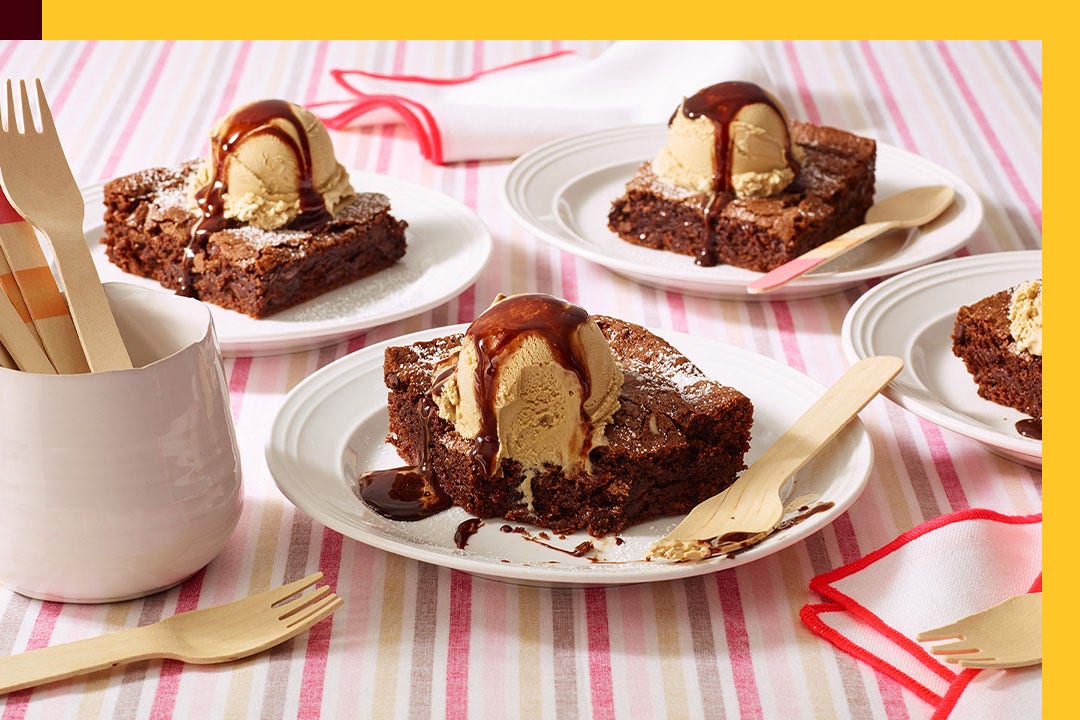 hersheys deep dish brownies topped with ice cream