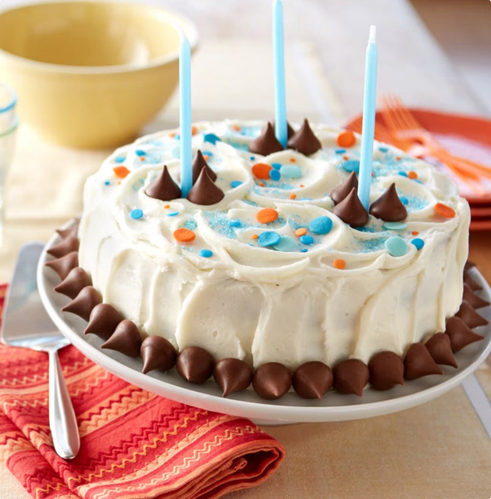 birthday cake decorated with hersheys kisses