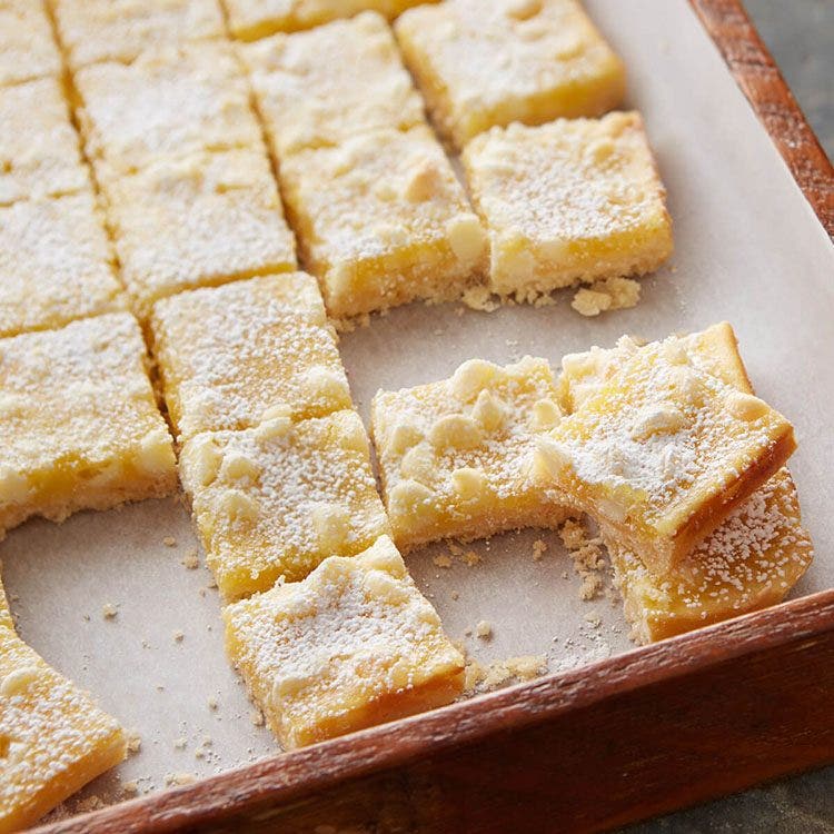 tray of white chip lemon bars