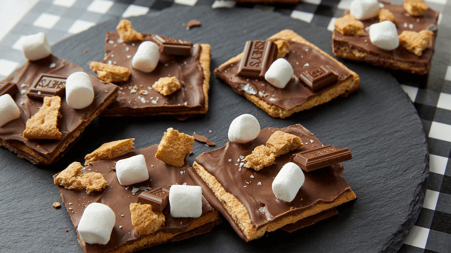 sea salt smores bark on serving plate