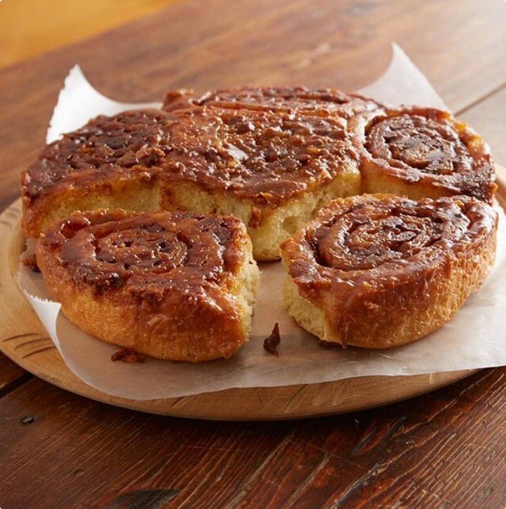 tray of freshly made hersheys quick cinnamon sticky buns